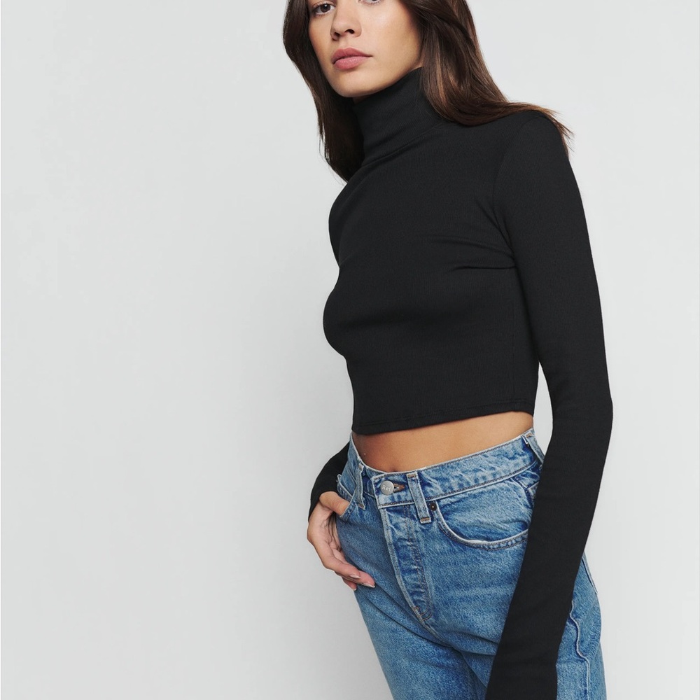 Reformation Black Turtleneck Crop Top